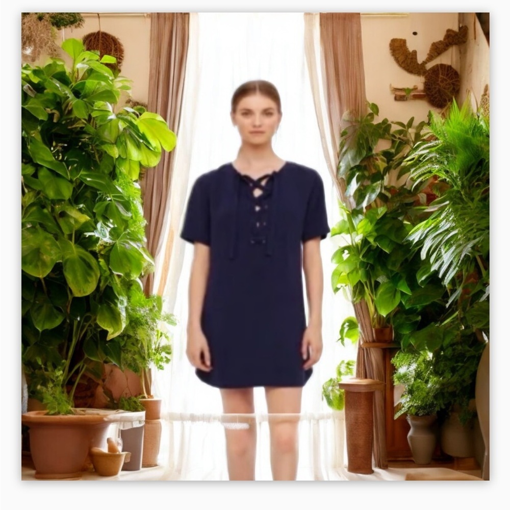 Club Monaco | Navy Seona Tie Up Dress -Sz Sm -Like new​ ☀️ Lagenlook​​